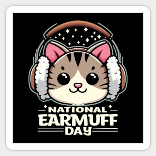 Purrfectly Warm: Celebrate National Earmuff Day with a Cute Cat! Sticker